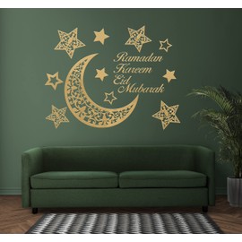 Voila Print Ramadan Kareem Wall Decal, Eid Mubarak Stickers Decorations, Stickers, Moon and Star Vinyl VP545