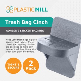 PlasticMill Trash Bag Cinch - Trash Bag Holder for Trash Can - Trash Can Liner Holder to Keep Trash Bag From Slipping - Fits Most Standard Trash Cans (Putty, 2-Pack)