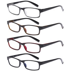 DOOViC 4 Pack Blue Light Blocking Reading Glasses Anti Eyestrain Stylish Classic Style Quality Computer Readers for Women Men 3.00 Strength