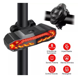 Trixter Luz Direccional Bicicleta Recargable Alarma Antirrobo Claxon