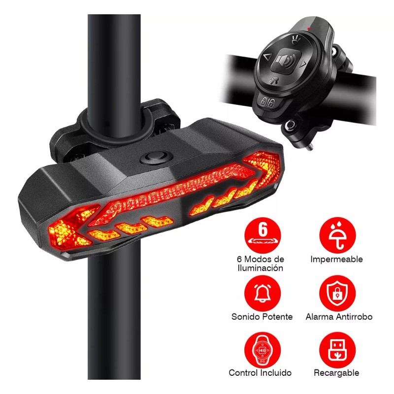 Trixter Luz Direccional Bicicleta Recargable Alarma Antirrobo Claxon