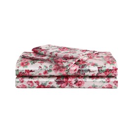 Betsey Johnson - Full Sheets, Luxurious Satin Bedding Set, Smooth & Silky Home Decor (Vintage Floral Pink, Full)