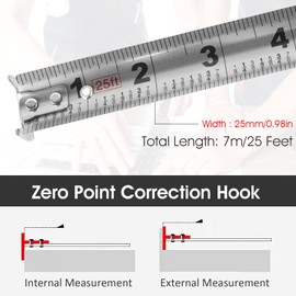 2 PCS Tape Measure, 25'FT Foot/7.5M Stainless Steel Measuring Tape with Double-Sided Scale,Waterproof Portable Retractable Measure Ruler for Household Agricultural Industrial Woodworking
