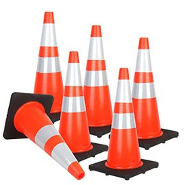 RELIANCER 4PCS 28" Traffic Cones PVC Safety Road Parking Cones with Black Weighted Base w/6"&4" Reflective Collars Fluorescent Orange Hazard Cones Construction Cones for Traffic or Home Improvement