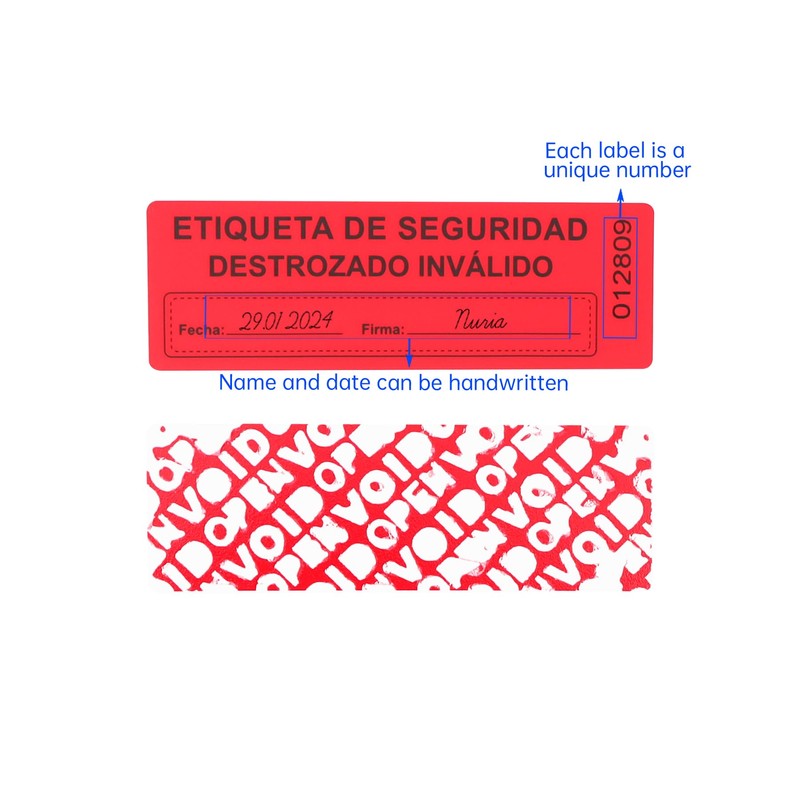RLSYM 100Pcs Tamper Evident Security Labels 1x3 inch Spanish Warning