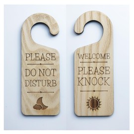 Double Sided Door Sign Welcome Please Knock & Please Do Not Disturb Wooden Hanging Door Knob Sign Office Home