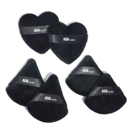 AOA Studio Velvet Puffs Makeup Puff Set of 6 Loose Powder Body Powder, Velour Makeup Blender Sponge Foundation Blending Sponges Set Beauty Makeup Tools(Black/Peach) (Small black/Big black/Heart black)