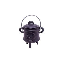 Soul Sticks 4.5 Chakras Cast Iron Cauldron with Carry Handle Lid for Spells Smudging Rituals - Pentacle