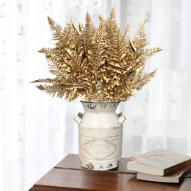 CATTREE Christmas Artificial Plants Decoration, Plastic Golden Shrubs Plant Simulation Boston Leaves Fake Fern Grass for Wedding Party Indoor DIY Home Office Table Centerpieces Decor - Gold 2 Pack