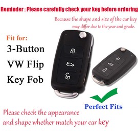 HIBEYO Key Fob Case Cover for VW Volkswagen Mk6 Bora Jetta GTI Passat Golf Tiguan Touareg Beetle Bora Polo Skoda 3 Buttons 2021 Flip Folding Smart Remote Key Shell with Red Keychain Holder Keyless