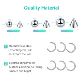 Xumann Fake Eyebrow Piercings, Fake Lip Piercing with 200PCS Sticker, Studs Replacement Balls