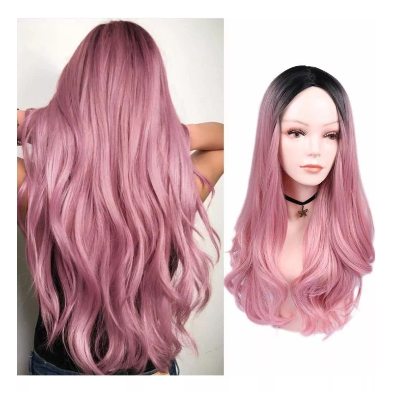 generic A Peluca Moderna De Cabello Natural, Color Rosa