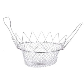 Deep Wire Fry Basket with Handles Foldable Steam Rinse Strain Fry Basket Strainer Net for Poaching Boiling Washing Cooking Tool for Fried Food or Fruits Pasta