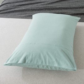 KAIANG Jersey Knit Pillowcase. All Season, Soft, Cozy Cases. T-Shirt Jersey Cotton Pillow Case Set. Heather Cotton Jersey Case Set. (Mint, Queen)