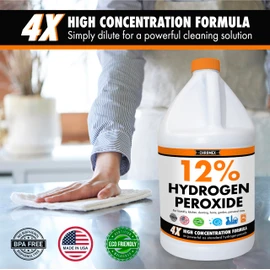 Chromex Hydrogen Peroxide 12 Percent Food Grade, 4x Power Concentrated Solution, Dilutes to 4 Gallons, Versatile Uses include Topical Care, Home, Kitchen, Bath Cleaner, Laundry, Whitening, 1 Gallon