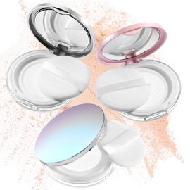 3 Pcs Loose Powder Containers, Empty Powder Puff Case With Sponge Mirror Refillable Cushion Foundation Container Portable Body Makeup Container for Women Girl Travel (Pink+Silver+Fantasy)