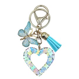 Winmany Heart Resin Keychain Butterfly Tassel Hollow Keyring Cute Pendant Key Ring Backpack Bag Purse Valentine's Day Key Chains Accessories for Women Girls (Light Blue)