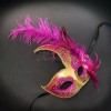 Beyond Masquerade Masquerade Mask with Feathers Gold Hot Pink M6131