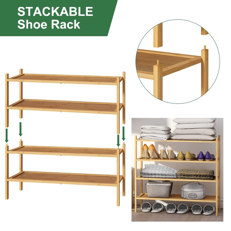 kiplant Bamboo Shoe Rack, 2-Tier Shoe Rack for Entryway, Free