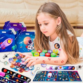 Space Party Favors, 70pcs Space Themed Party Favors, Space Birthday Decorations Included Space Goodie Bags Stamp Slap Bracelet etc Space Birthday Party Favors for Space Themed Birthday Party Supplies