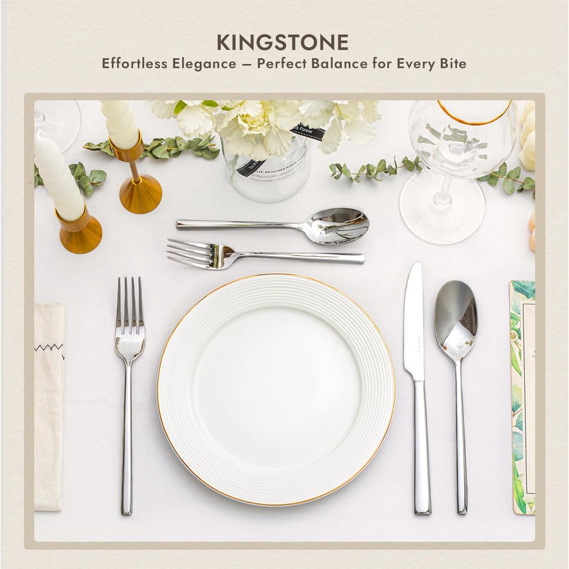 KINGSTONE Dinner Spoon Set, 4-Piece Tablespoons Silverware Spoons, Premium Food