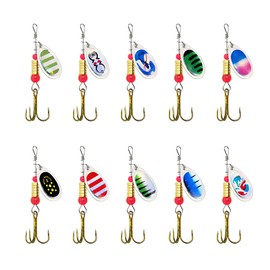 Luxvara Pack of 10 Fishing Lures, Metal Fishing Lures, Spinner Fishing Set, Multi-piece, Metal Fishing Accessories with Transparent Box, Fishing Accessories for Pike, Walleye, Perch, Trout, Salmon