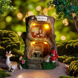 Elf Fairy Tale Tree House, Gnome Stump Resin Sculpture, Yard Lawn Decoration & Gifts Miniature Building Tree House Solar EnergyColor: tree, Size: one size