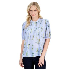 Nautica Jeans Women's Floral-Print Pintuck Blouse (Yellow Multi, Small)