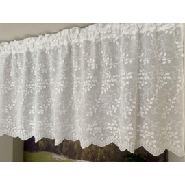 Vordesack Country House Style Net Curtain Made of Cotton with 3D Embroidery Bellflower Motif Lace Short Curtain Semi-Transparent Bistro Curtain with Rod Pocket 1 Piece White H x W 60 x 140 cm
