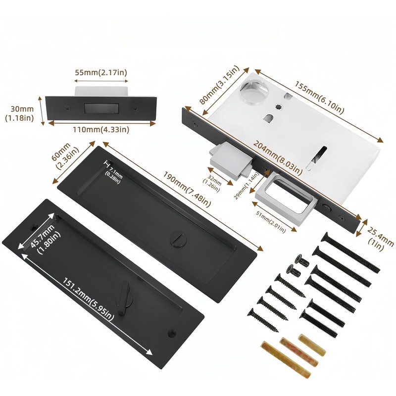 Hoconnie Pocket Door Privacy Lock,Recessed Handle Latch,Invisible Finger Flush Pulls