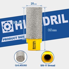 HIGHDRIL Diamond Milling Bit for Enlarging and Shaping Hole,Diameter 25MM (1") Dry Drilling Core Bit for Porcelain,Hard Ceramic,Granite and Marble