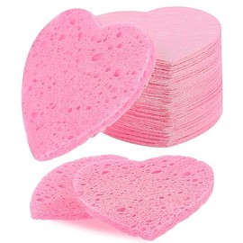 Pack of 50 Compressed Face Sponges for Cleansing and Exfoliating Natural Make Up Sponge Reusable Heart Sponge for Face Deep Cleansing and Makeup Remover (Pink)