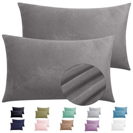 2 Pack Zippered Velvet Standard Pillowcases, Super Soft and Cozy Luxury Fuzzy Flannel Pillow Cases with Zipper, 20x26 Inches, Dark Grey