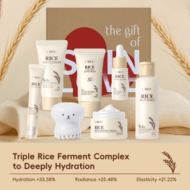 LAIKOU Skincare Set, 7PCS Korean Rice Face Care Kit with Fermented Rice, For Soft, Smooth & Radiant Skin, Christmas Birthday Gifts for Women Teenage Girls Mom Friend, Travel Sized TSA-friendly