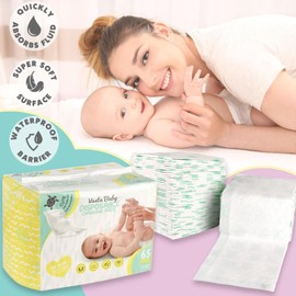 Vesta Baby Disposable Changing Pads - 65 Waterproof Absorbent Leak Proof Mats
