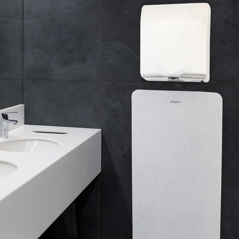 Hand Dryer Splash Back Wall Guard with Evapor8 Technology -