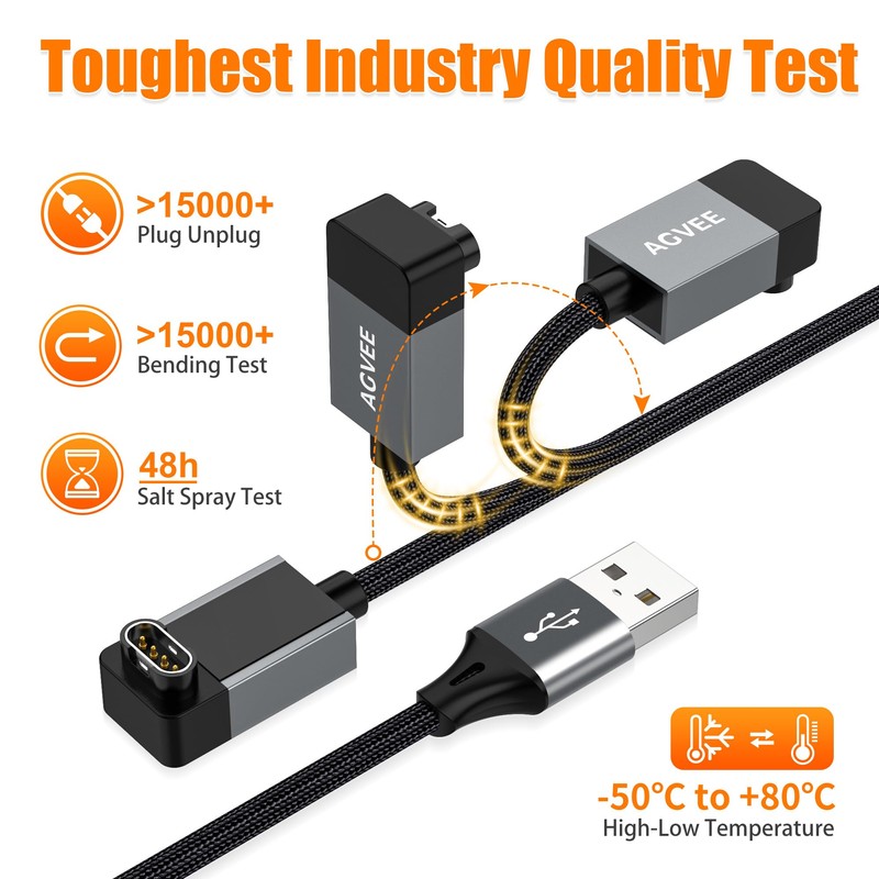 AGVEE 1.5ft Charger Cable for Garmin Watch, L-Shape Braided Charging