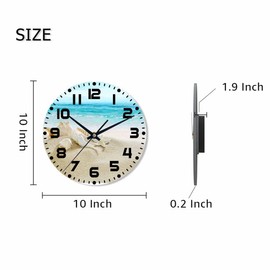NOMEDOGYIM Seashells Wall Clock 10 inch Round Silent Non Ticking Wood Wall Clocks Battery Operated Easy to Read Decorative Wall Clock for Bedroom Kitchen Living Room Bathroom
