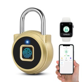 Fingerprint Padlock, Dhiedas Padlock with Fingerprint Bluetooth, Waterproof Small Padlocks, USB Charging for Gym Locker, School, Luggage, Fence, Hasp Cabinet Gold