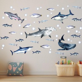 Pack of 2 Large Wall Stickers, 30 x 90 cm, Sea Wall Sticker, Bathroom Wall Sticker, Underwater World Wall Sticker, Children, Suitable for Wall Decoration of Children's Bedrooms and Bathrooms