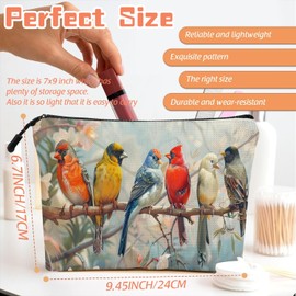Scribesense Makeup Bag Travel Makeup Organizer Waterproof Cosmetic Bag Pouch with Zipper 6.7x9.45in for Women Female Friend Mom - Diverse Birds on A Branch With Delicate Flowers