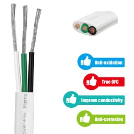 Kimbluth 16 Gauge Triplex Marine Wire Tinned Copper Boat Cable, 50ft 16 AWG Standard USA OFC Oxygen Free Copper Wire for Automotive Boat Speakers Solar Outdoors