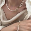 IDOKAWA White Pearl Strands Necklace Gold Link Combo Set for