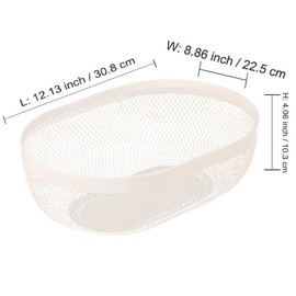 AJIODA Metal Mesh Steel Basket, Oval Metal Wire Storage Organizer Baskets Multi Functional Kitchen Baskets Countertop Fruit Baskets Garden Harvest Basket for Kitchen Picnic Decor Cabinet Home, White