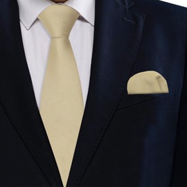 Mantieqingway Mens Tie Set with Handkerchiefs, Solid Color Ties for Men with Pocket Square Set for Wedding, Business, Party (Beige)