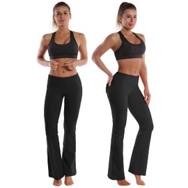 BUBBLELIME 29"/31"/33"/35" 4 Styles Women's Bootcut Yoga Pants Tummy Control - Back Pockets_Black M_35" Inseam
