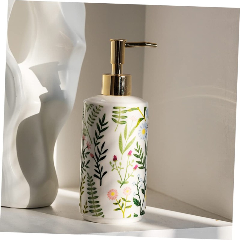 Sosoport Ceramic Flower Printing Lotion Dispenser Stylish Pump Bottle for