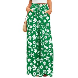 Bsubseach 2025 Wide Leg Pants Women Casual Palazzo Dressy Flowy Beach Summer Vacation Outfits Boho Pant with Pockets (Green Paisley, M)
