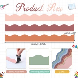 Qeeenar 24 Pcs Magnetic Borders for Classroom Bulletin Board Borders Magnetic Whiteboard Classroom Strips for Office Chalkboard Decoration(Morandi Color)