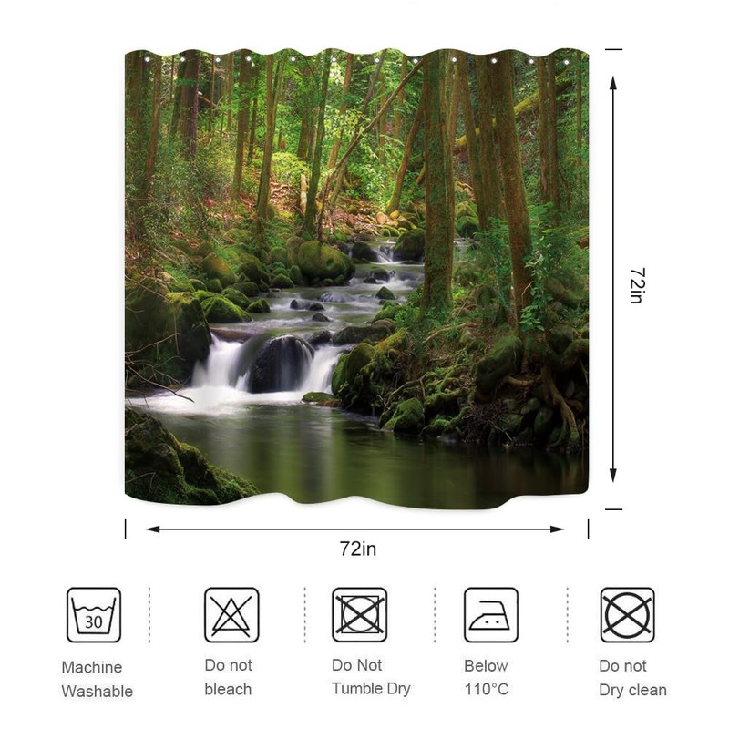 ZXMBF Nature Shower Curtain Flowing Stream Forest Waterfall Natural Landscape